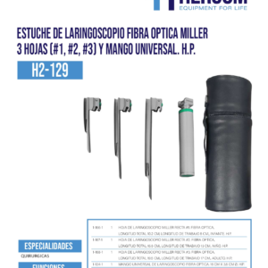 Estuche de Laringoscopio Fibra Optica Miller 3 Hojas (#1 #2 #3) y Mango Universal