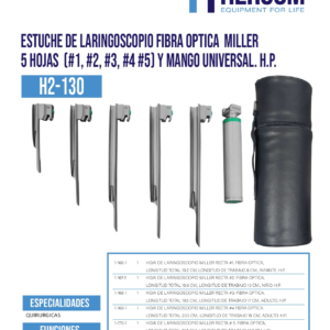 Estuche de Laringoscopio Fibra Optica Miller 5 Hojas (#1 #2 #3 #4 #5) y Mango Universal