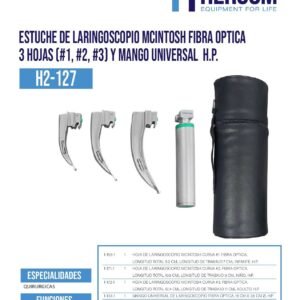 Estuche de Laringoscopio Macintosh Luz Estandar 3 Hojas (#1 #2 #3) y Mango Universal