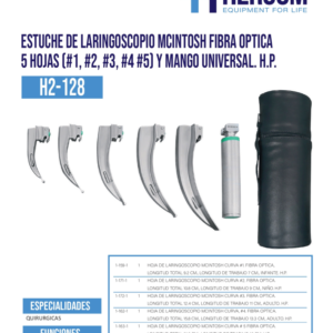 Estuche de Laringoscopio Mcintosh Luz Estandar 5 Hojas (#1 #2 #3 #4 #5) y Mango Universal