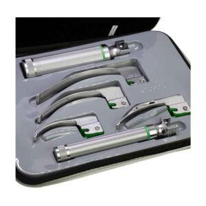 Estuche de Laringoscopio Mcintosh Fibra Optica 5 Hojas (#1 #2 #3 #4 #5) y Mango Universal