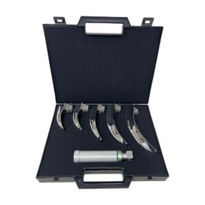 Estuche de Laringoscopio Mcintosh Fibra Optica 4 Hojas (#1 #2 #3 #4) y Mango Universal