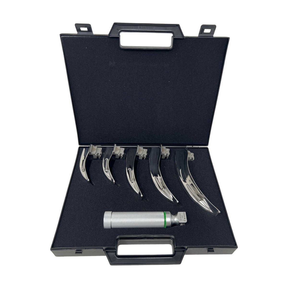 Estuche de Laringoscopio Mcintosh Fibra Optica 4 Hojas (#1 #2 #3 #4) y Mango Universal